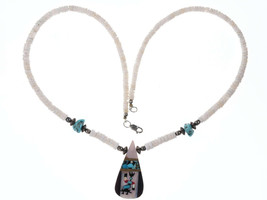 Native American Santo Domingo Pueblo Shell and turquoise necklace - £111.44 GBP