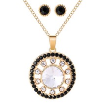 Silver Plated Chain Wedding Jewelry Sets Black Crystal Dangle Earrings Geometric - £17.47 GBP
