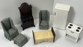 Lot Of Vintage Doll House Furniture Wingback Chairs Secretary Desk Refri... - £12.86 GBP