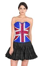 Blue Satin Red White Sequins UK Flag Halloween Corset Costume Bustier Overbust - £47.15 GBP