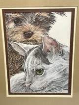 Gorgeous Framed Art Cat Dog By Coburn 10.75 By 8.75 Inches With Frame Vi... - $21.49