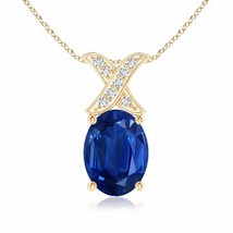ANGARA Oval Sapphire XO Pendant with Diamonds in 14K Solid Gold | 18&quot; Chain - £2,243.24 GBP