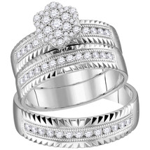 14kt White Gold His Hers Round Diamond Cluster Matching Bridal Wedding Ring Set - £1,763.37 GBP