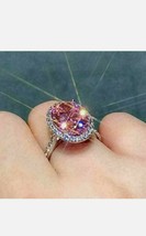 4Ct Oval Simulated Pink Sapphire &amp; Diamond Engagement Ring 14K White Gold Plated - $92.57