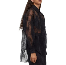 Sandra Mansour x H&amp;M Worn Once Black Organza Sunflower Embroidery Shirt ... - £69.40 GBP