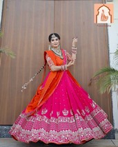 Pink Lehenga Choli with Sequence Work and Orange Dupatta - Wedding Outfit - $70.00