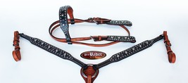 Horse Show Tack Bridle Western Leather Headstall Breast Collar Blue 8404 - $84.99+