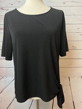 Chicos Shirt size 1 Medium Blouse short sleeve Tie Chico&#39;s Top Black Knot - $24.07