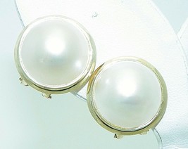 MOBE PEARL LEVERBACK EARRINGS REAL SOLID 14 k GOLD 6.6 g - £485.38 GBP