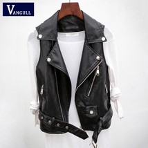 Vangull PU Leather Vest Waistcoat Solid Women Motorcycle Vest 2022 Spring Autumn - £39.23 GBP