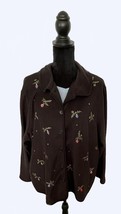 Woman&#39;s Fleece Jacket Featuring Embroidered Christmas Ornaments, Black, XL - $19.68