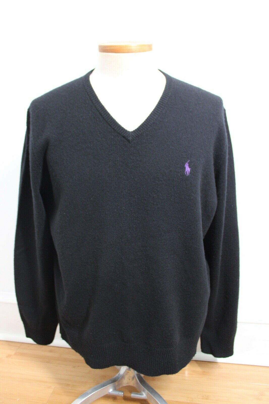 Vtg 90s Polo Ralph Lauren XL Black V-Neck Pullover Lambswool Sweater - £22.33 GBP