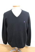 Vtg 90s Polo Ralph Lauren XL Black V-Neck Pullover Lambswool Sweater - £22.04 GBP