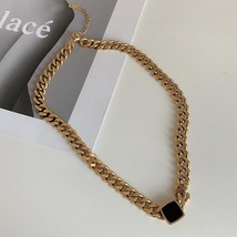 Trendy 18 K Cuban Chain Necklace Bracelets Jewelry Set Dripping Oil Black Square - £17.37 GBP