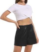 Women&#39;s Black Leather Shorts High Waist Women Leather Gym Summer Pants - £108.96 GBP+