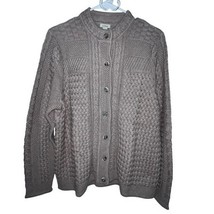 LL Bean Signature Women XL Cable Knit Sweater Cardigan Tan Chunky Fisherman - $38.00