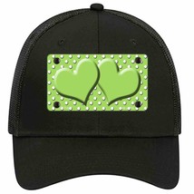 Lime Green White Polka Dot Center Hearts Novelty Black Mesh License Plate Hat - £23.31 GBP