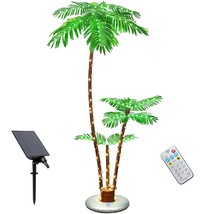 Solar Lighted Palm Trees For Outside Patio,6Ft 3 Trunks Fake Palm Tree With 8 Mo - £91.89 GBP