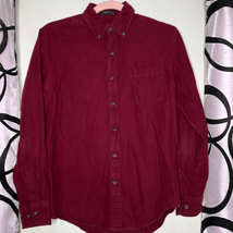 St Johns Bay SJB Maroon Solid Flannel Button Down Long Sleeve Shirt Small - £8.61 GBP