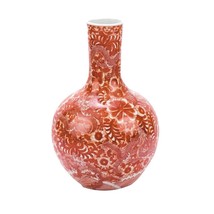 Orange and White Dragon Motif Porcelain Globular Vase 21&quot; - £274.05 GBP