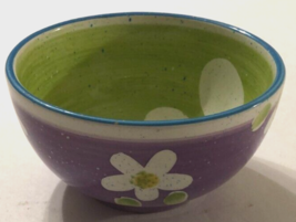 Julie Ueland Vintage 2003 Flower Power Ceramic Purple Green Cereal Bowl 5 3/4&quot; - £7.20 GBP