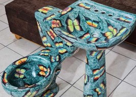 Mexican Talavera Ceramic Toilet Hand Painted  - Mariposas Verdes - - $22,462.85 MXN