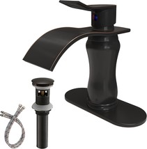 Bwe Oil Rubbed Bronze Bathroom Faucet Waterfall With Pop Up Drain Stopper - £61.80 GBP