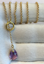 14K Yellow Gold Lariat Necklace 3.46g Fine Jewelry 18&quot; Amethyst Color Stone - £277.83 GBP