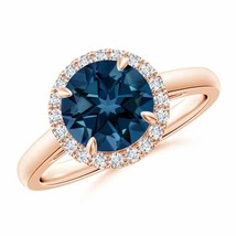 Authenticity Guarantee 
Round London Blue Topaz Cathedral Ring with Diamond H... - £778.75 GBP