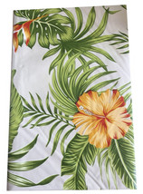 Tablecloth Vinyl Flannel Back Tropical Palm Hibiscus 60&quot; Rd Beach Summer House - £17.13 GBP