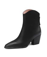 100% Cow Leather Ankle Boots Women Luxury Genuine Leather Block High Hee... - £115.87 GBP