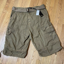 PJ Mark Shorts NEW Men 38 Tan Brown Belted Cargo Chino Khaki Baggy Outdo... - $22.49