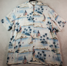 Campia Moda Shirt Mens XL Red White Blue Rayon Short Sleeve Collared Button Down - £15.90 GBP