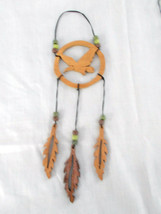 Hand Made Wood Full Body Flying Eagle Dream Catcher W 3 Dangling Feathers Beads - £5.57 GBP