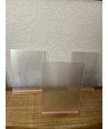 Sign Holder Acrylic Photo Frame 3 Pk W Wood Base Paper Holder - $39.25
