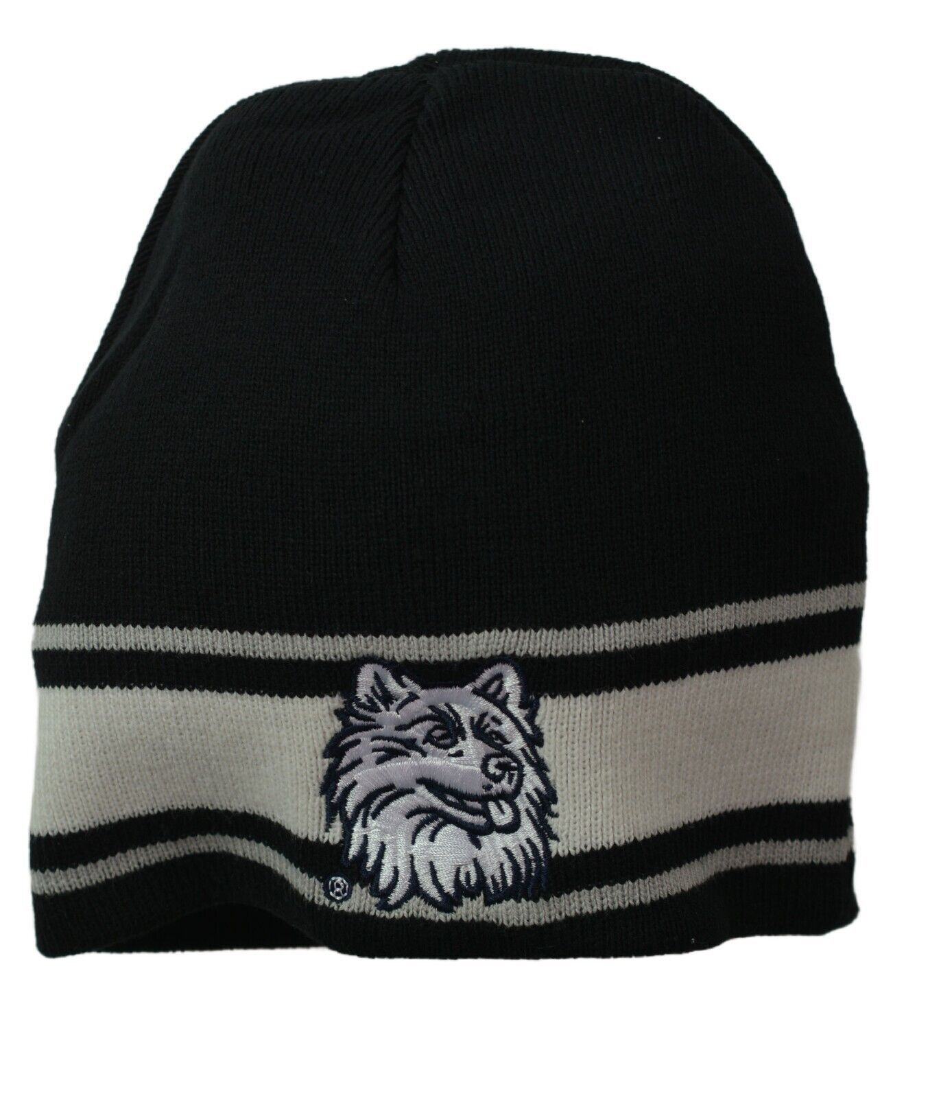 UConn Huskies NCAA Team Logo Cuff-less Knit Black & White Beanie Winter Hat