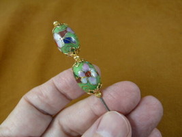 (U480) Green pink oval flower CLOISONNE beads hatpin Pin love hat pins J... - $14.95