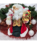 Vintage Santa Tree Topper Christmas Ornament Red Gold Embellished Fabric... - $12.59