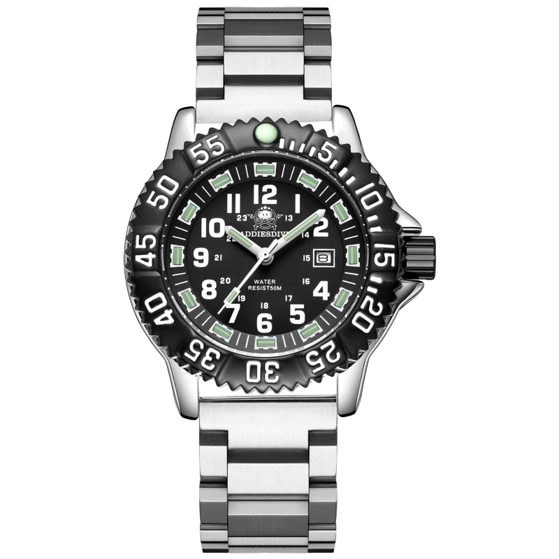  new men watch 316l stainless steel strap black dial 50m waterproof watch luminous hand thumb200