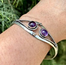 925 Sterling Silver Plated Natural Amethyst Cuff Bangle, Bracelet Jewelry 2 - £14.79 GBP