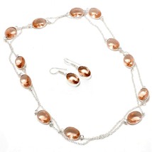 Morganite Oval Shape Handmade Christmas Gift Necklace Set Jewelry 36&quot; SA 6746 - £5.60 GBP