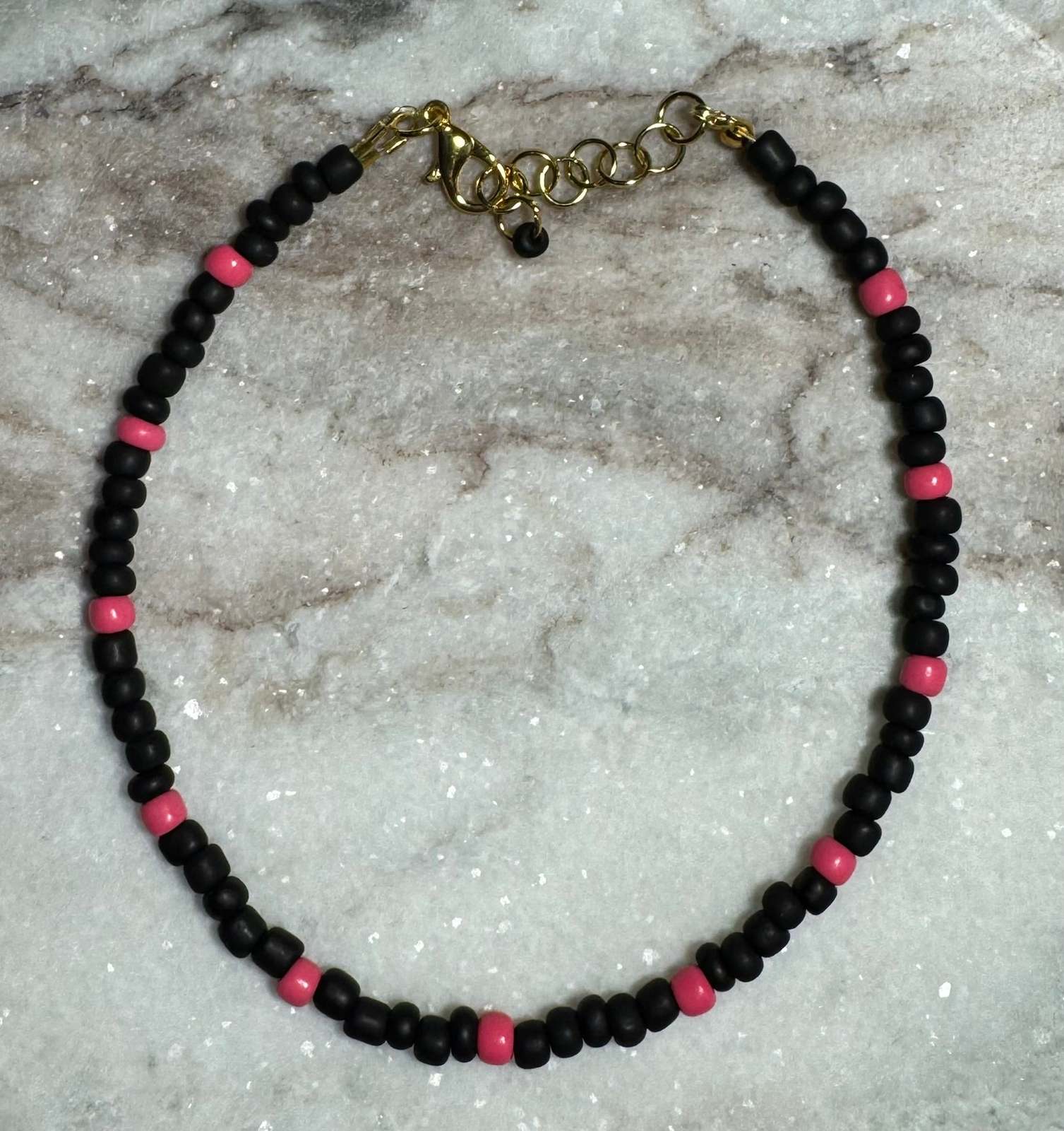 Black and Pink Beaded Anklet - $5.99