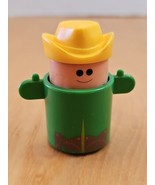 Vintage 1982 KuSan Squeakies Toys Cowboy Green Body Yellow Hat Works Great - $17.08 CAD