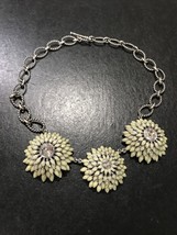 Ann Taylor Pale Green Flower and Silvertone Statement Necklace 20” - £20.03 GBP