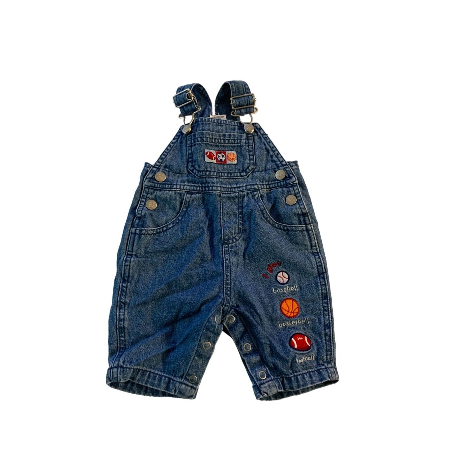 Primary image for Just One Year Boys Infant Baby Size 3 months Jean Denim Bib Overalls Football Ba
