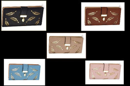 New Faux Leather Long Clutch Wallet With Gold Leaf Cut Outs~Choose Your Color - £9.57 GBP