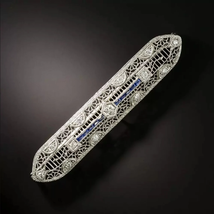 Art Deco Diamond &amp; Calibre Filigree Bar Pin,Christmas Pin, Edwardian Brooch Pin  - £158.05 GBP