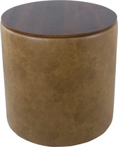 HomePop Storage Ottoman with Wood Top - Light Brown Vegan Faux Leather - £63.94 GBP