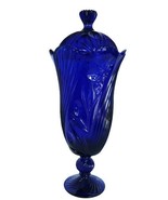 Huge vtg cobalt blue art glass cut glass lidded footed jar Crystallina P... - £79.18 GBP