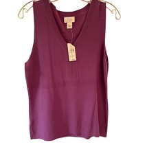 Ann Taylor Loft Womens V-Neck Sleeveless Top L NWT Raspberry Rayon/Nylon - $9.60